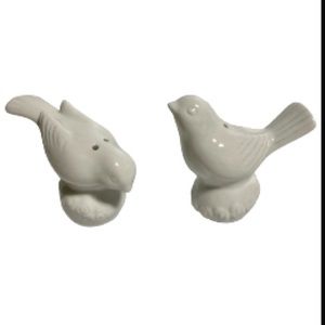Bird Salt & Pepper Shakers White Pedestal Ceramic 3” x 3.25”